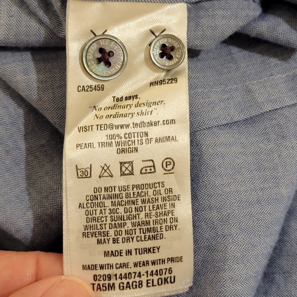 Ted Baker London Button Down Shirt Size Small Blue Long Sleeves Cotton Flip Cuff - Picture 8 of 9